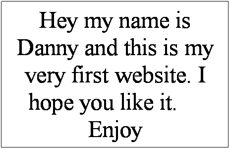 Text Box: Hey my name is Danny and this is my very first website. I hope you like it.     Enjoy
